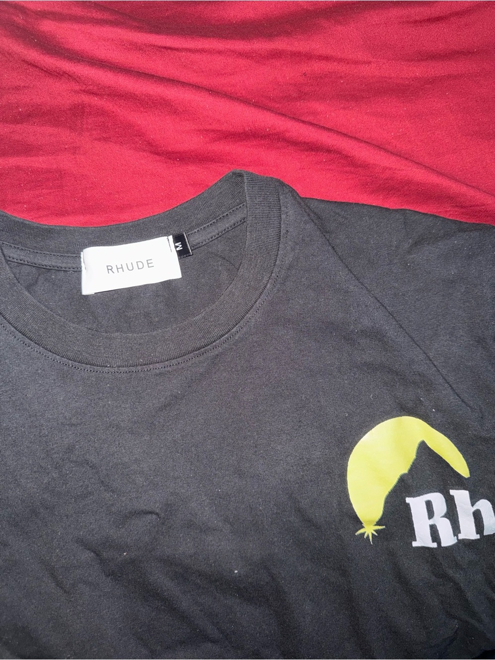 Rhude White Tee with Black Logo and Red Crest Graphic - Picture 6 of 6